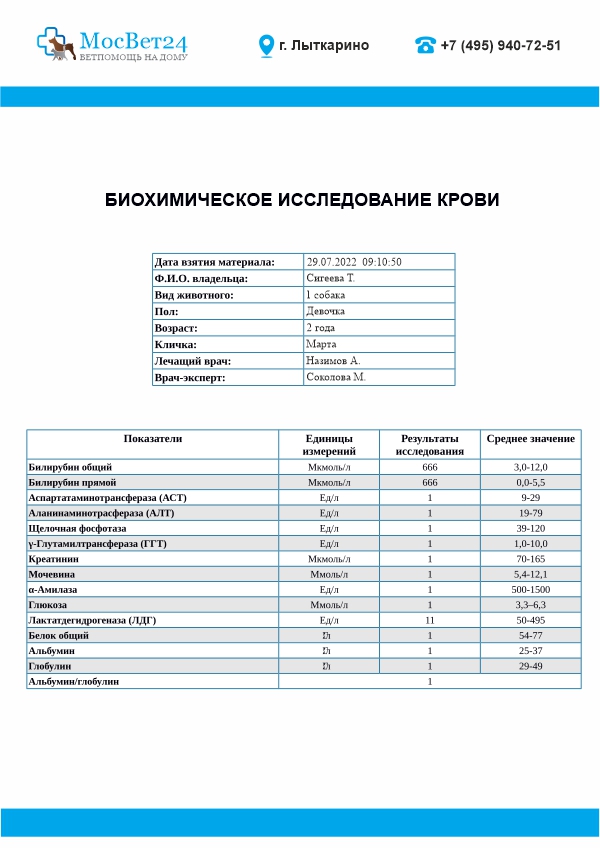 Анализы для животных